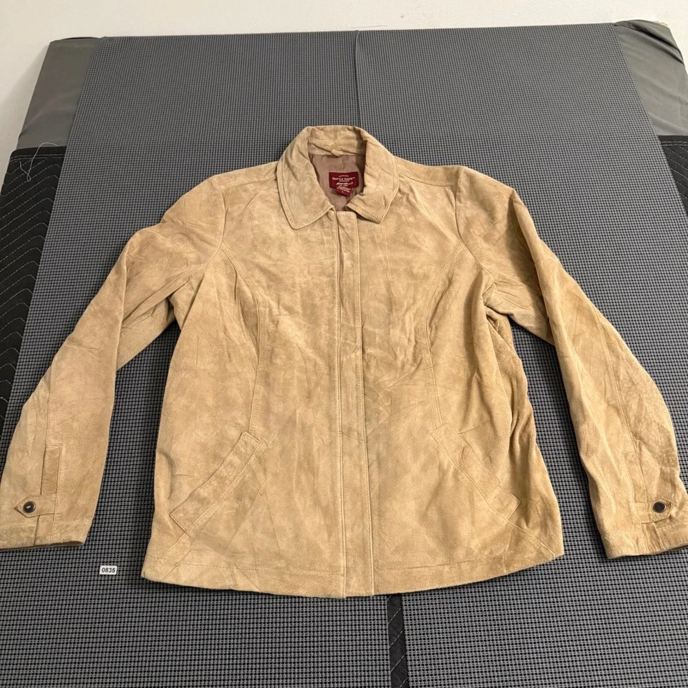 Eddie Bauer Seattle Suede Jacket Mens Large Tan Washable Leather Full Zip Coat